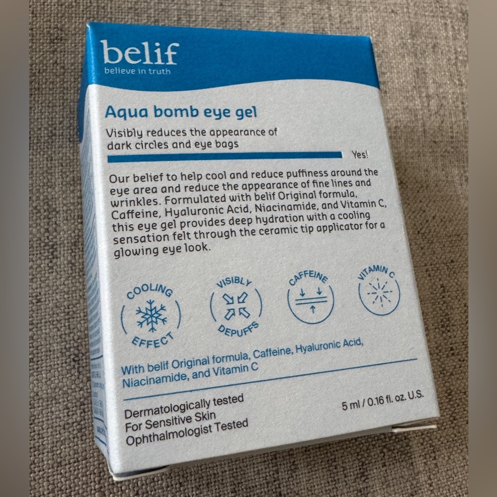 belif Aqua Bomb Depuffing Eye Gel with Caffeine Hyaluronic Acid 0.16 Oz travel